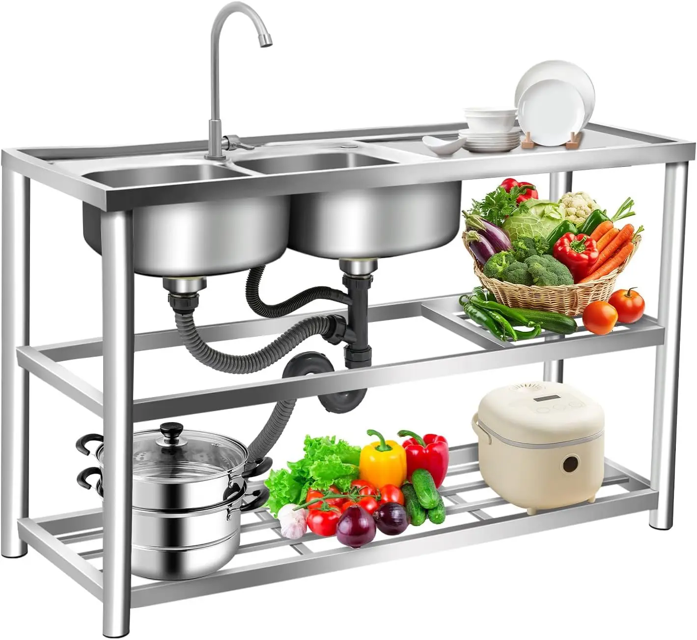 Fregadero de Acero Inoxidable  - Commercial Kitchen Double Sink reseña y precio