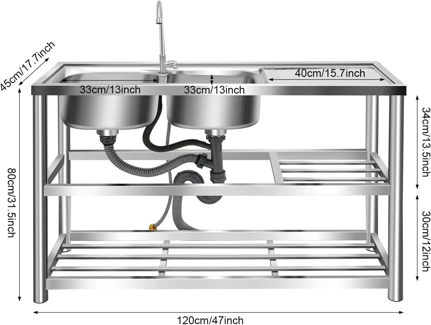 Fregadero de Acero Inoxidable  - Commercial Kitchen Double Sink reseña y precio