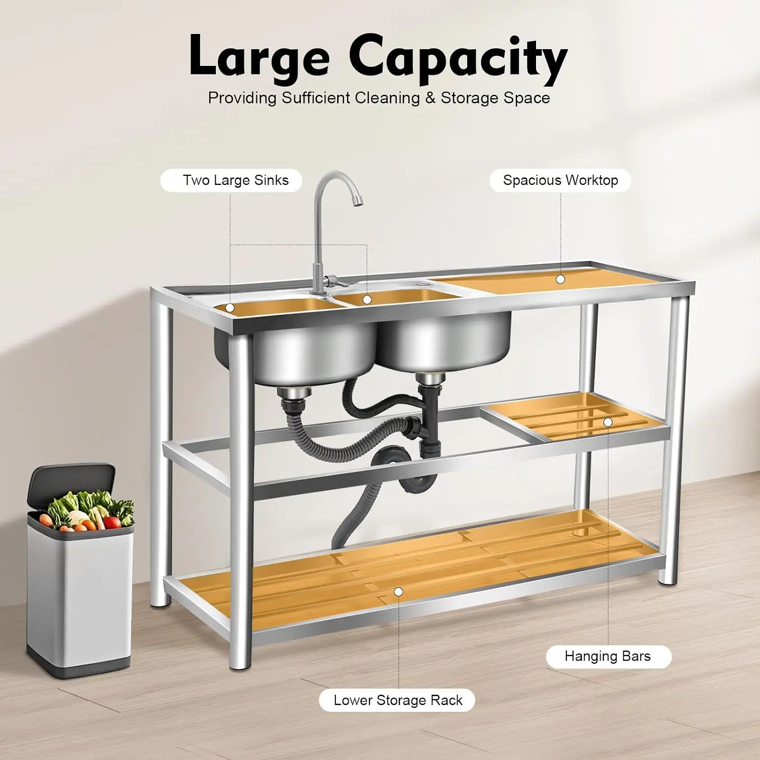Fregadero de Acero Inoxidable  - Commercial Kitchen Double Sink reseña y precio