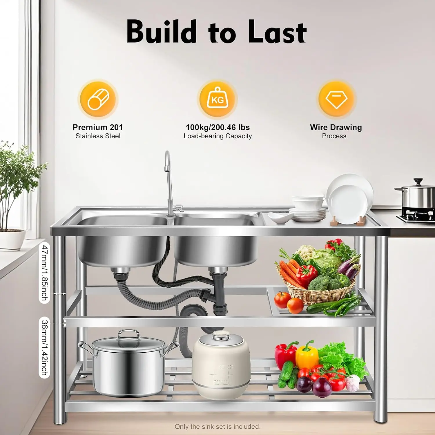 Fregadero de Acero Inoxidable  - Commercial Kitchen Double Sink reseña y precio